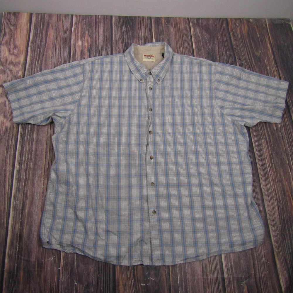 Wrangler Shirt Mens 3XL Blue Plaid Short‎ Sleeve Button Up Cotton Casual